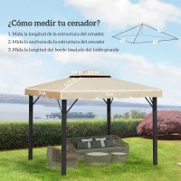 Outsunny Techo de Repuesto para Cenador 3x3 m Cubierta de Repuesto con Doble Techo y 8 Orificios de Drenaje Beige(m-3)