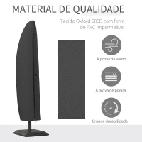 Outsunny Capa Protetora de Chapéu de Sol Ø56x220 cm Capa para Chapéu de Sol Resistente para Jardim com Fecho de Correr Preto(m-4)