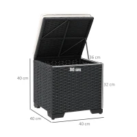 Outsunny Set of 2 Rattan Storage Ottoman, Outdoor Footstool with Removable Cushions, Garden Storage Seat for Balcony, Porch, Living Room, Cream(m-3)