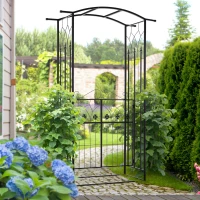Outsunny Garden Outdoor Entrance Arch with Door Outdoor Patio Decoration for Rose Trellis Arbour Climbing Plant 131L x 49W x 200Hcm(m-16)
