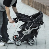 PawHut Carrinho de Passeio para Animais de Estimação Dobrável com Cesta de Armazenamento e Travão 75x45x97 cm Cinza(m-9)
