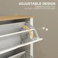 HOMCOM Slim Shoe Cabinet, Narrow Shoe Cupboard with 2 Flip Drawers, Adjustable Shelves for 12 Pairs of Shoes, High Gloss White(m-5)