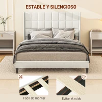HOMCOM Estructura de Cama 135x190 cm con Cabecera y Espacio de Almacenamiento Debajo de la Cama Carga 300 kg Beige(m-5)
