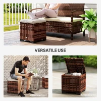 Outsunny Set of 2 Rattan Storage Ottoman, Outdoor Footstool with Removable Cushions, Garden Storage Seat for Balcony, Porch, Living Room, Beige(m-7)