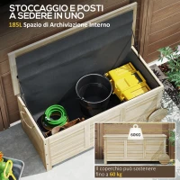 Outsunny Baule da Esterno 185L a 2 Ruote con Telo Interno e Coperchio, in Legno di Abete, 110x50x50 cm, color Legno(m-4)