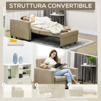 HOMCOM Poltrona Letto in Tessuto Effetto Velluto Marrone Chiaro con 2 Cuscini e Spazio Portaoggetti, 100x98x88 cm(m-4)