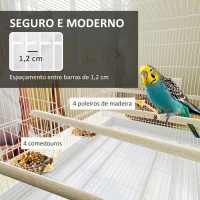 PawHut Gaiola para Pássaros com Divisória Gaiola para Aves com 4 Comedouros 4 Poleiros e Bandeja Amovível 76x46x46 cm Branco(m-5)