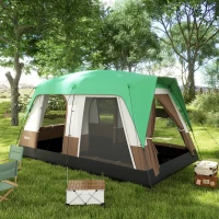 Outsunny Six-Man Camping Tent, with Small Rainfly and Accessories - Green(m-2)