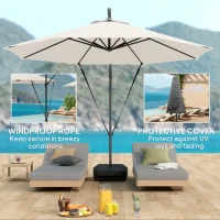 Outsunny 3(m) Garden Cantilever Parasol with Fillable Base up to 90kg, Wind Protection Strap, Cover, Round Banana Hanging Umbrella with Crank Handle and Tilt, UPF50+ Patio Umbrella, Cream(m-5)