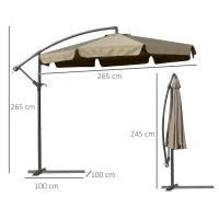 Outsunny Ombrellone da Giardino a Braccio con Apertura a Manovella in Metallo e Poliestere, Ø2.7x2.7 m, Caffè(m-3)