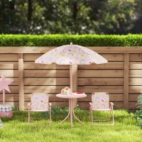AIYAPLAY Set da Giardino per Bambini 2-5 Anni con Tavolino Rotondo, 2 Sedie Pieghevoli e un Ombrellone, Rosa(m-9)
