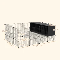 PawHut Recinto para Pequenos Animais Modular Parque para Coelhos com 39 Painéis 3 Abrigos para Cobaias e Coelhos-da-Índia Preto(m-3)