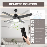 HOMCOM Ceiling Fan with LED Light, Flush Mount Ceiling Fan Lights with Reversible Blades, Remote, Black and Walnut Brown(m-7)