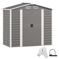 Outsunny 7 x 4ft Garden Shed, Easy to Assemble, Upgraded Galvanised Steel Frame with Foundation Kit, Double Doors with Lock, Outdoor Metal Shed with Vents and Gloves, Garden Storage Shed, Light Grey(m-10)