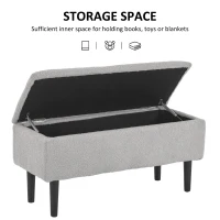 HOMCOM 57L Storage Ottoman, End of Bed Bench with Wooden Legs, Fabric Footstool for Living Room, Bedroom, 95 x 38 x 45cm, Grey(m-4)