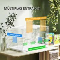 PawHut Gaiola para Pássaros com Divisória Gaiola para Aves com 4 Comedouros 4 Poleiros e Bandeja Amovível 76x46x46 cm Branco(m-6)