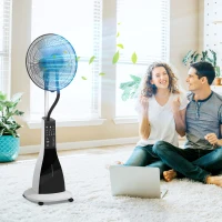 HOMCOM Ventilador Nebulizador de 3 Velocidades con Temporizador 3 Modos y Ruedas Depósito 3L 44,5x38,5x120 cm Negro y Blanco(m-9)