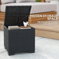 Outsunny Set of 2 Rattan Storage Ottoman, Outdoor Footstool with Removable Cushions, Garden Storage Seat for Balcony, Porch, Living Room, Cream(m-4)