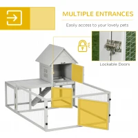 PawHut Indoor Rabbit Hutch, Guinea Pig Cage, with Slide-Out Tray, Large Fenced Area - Light Grey(m-5)
