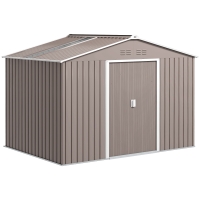 Outsunny Metal Tool Shed with Sliding Doors and Ventilation Windows, 277 x 195 x 192 cm, Light Gray