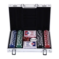 HOMCOM Maletín de Poker Profesional de Aluminio con 200 Fichas Juego Set de Poker Casino con 5 Dados 2 Barajas de Cartas y 1 Ficha de Crupier 29,5x20,5x6,5 cm Multicolor(m-9)