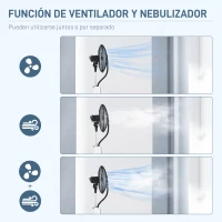 HOMCOM Ventilador Nebulizador de 3 Velocidades con Temporizador 3 Modos y Ruedas Depósito 3L 44,5x38,5x120 cm Negro y Blanco(m-4)