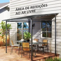 Outsunny Pérgola de Parede 2,4x2,4 m Pérgola de Jardim com Teto Inclinado Proteção UV 30+ Impermeável e Estrutura de Metal Cinza(m-7)