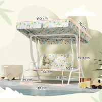 AIYAPLAY Dondolo per Bambini da Esterno a 2 Posti con Tettuccio Regolabile e Cinture di Sicurezza, 112x75x120 cm, Bianco(m-3)