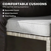 Outsunny 5 Piece Rattan Garden Furniture Set, Nesting Outdoor Furniture Conversation Set with 2 Footstools, WPC Storage Coffee Table and Cushions, Wicker Garden Sofa for Conservatory, Terrace, Grey(m-7)