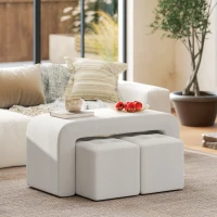 HOMCOM Fußhocker-Set Fußhocker 3-teilig, Knopfheftung, 89 cm x 42,5 cm x 45 cm, Creme(m-9)