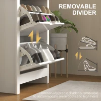 HOMCOM Slim Shoe Cabinet, Narrow Shoe Cupboard with 2 Flip Drawers, Adjustable Shelves for 12 Pairs of Shoes, High Gloss White(m-6)