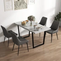 HOMCOM Set of 4 Quilted PU Leather Dining Chairs with Metal Frame 4 Legs Foot Caps Home Seating Modern Stylish Executive, Grey(m-2)