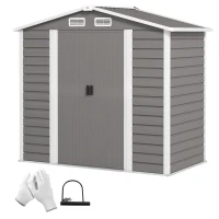 Outsunny 7 x 4ft Garden Shed, Easy to Assemble, Upgraded Galvanised Steel Frame with Foundation Kit, Double Doors with Lock, Outdoor Metal Shed with Vents and Gloves, Garden Storage Shed, Light Grey(m-11)