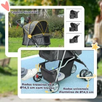 PawHut Carrinho de Passeio para Animais de Estimação Dobrável com Cesta de Armazenamento e Travão 75x45x97 cm Cinza(m-6)