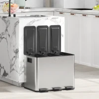 HOMCOM Balde de Lixo de Cozinha com 3 Compartimentos 3x10L com Pedais Tampas com Fechamento Suave e Cubo Amovível 49,6x34,5x38,6 cm Prata(m-9)
