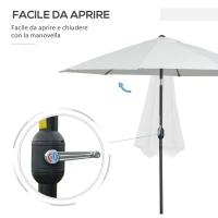 Outsunny Ombrellone da Giardino Rotondo con Manovella e Inclinabile a 3 Livelli, Ø265x240 cm, Crema(m-4)