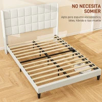 HOMCOM Estructura de Cama 135x190 cm con Cabecera y Espacio de Almacenamiento Debajo de la Cama Carga 300 kg Beige(m-7)
