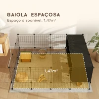 PawHut Recinto para Pequenos Animais Modular Parque para Coelhos com 39 Painéis 3 Abrigos para Cobaias e Coelhos-da-Índia Preto(m-6)