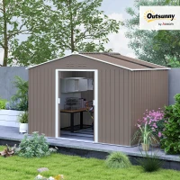 Outsunny Metal Tool Shed with Sliding Doors and Ventilation Windows, 277 x 195 x 192 cm, Light Gray(m-9)