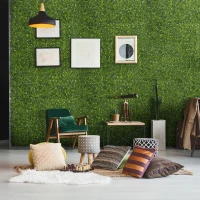 Outsunny 12PCS Artificial Boxwood Wall Panels 50cm x 50cm Grass Privacy Fence Screen Faux Hedge Greenery Backdrop Encrypted Milan Grass with White Flowers for Home Garden Backyard Balcony(m-12)