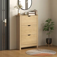 HOMCOM Slim Shoe Cabinet, Narrow Shoe Cupboard with 3 Drawers, Adjustable Shelves for 18 Pairs of Shoes, Natural Wood Finish(m-10)