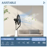 HOMCOM Ventilador Nebulizador de 3 Velocidades con Temporizador 3 Modos y Ruedas Depósito 3L 44,5x38,5x120 cm Negro y Blanco(m-5)