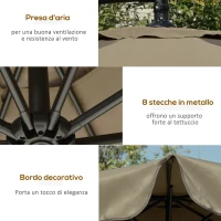 Outsunny Ombrellone da Giardino a Braccio con Apertura a Manovella in Metallo e Poliestere, Ø2.7x2.7 m, Caffè(m-6)