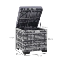 Outsunny Set of 2 Rattan Storage Ottoman, Outdoor Footstool with Removable Cushions, Garden Storage Seat for Balcony, Porch, Living Room, Dark Grey(m-3)