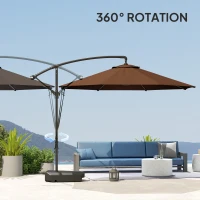 Outsunny 3(m) Garden Cantilever Parasol with Fillable Base up to 90kg, Wind Protection Strap, Cover, Round Banana Hanging Umbrella with Crank Handle and Tilt, UPF50+ Patio Umbrella, Brown(m-8)