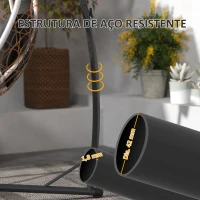 Outsunny Suporte para Cadeira Suspensa com Estrutura de Aço e Suporte para Copos Suporte para Cadeira de Baloiço 105x105x215 cm Preto(m-5)