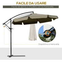 Outsunny Ombrellone da Giardino a Braccio con Apertura a Manovella in Metallo e Poliestere, Ø2.7x2.7 m, Caffè(m-4)