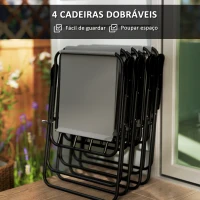 Outsunny Conjunto de Mesa e Cadeiras de Jardim de 6 Peças com 4 Cadeiras Dobráveis Mesa de Vidro e Chapéu de Sol Cinzento(m-5)