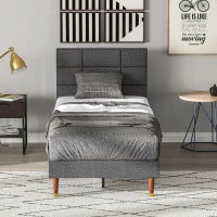 HOMCOM Upholstered Single Bed Frame 161W x 208D x 121Hcm with Slats, Grey(m-8)