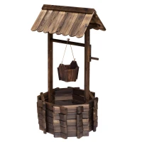 Outsunny Wooden Wishing Well Planter Outdoor Flower Pot Backyard Garden Decor w/ Bucket(m-13)
